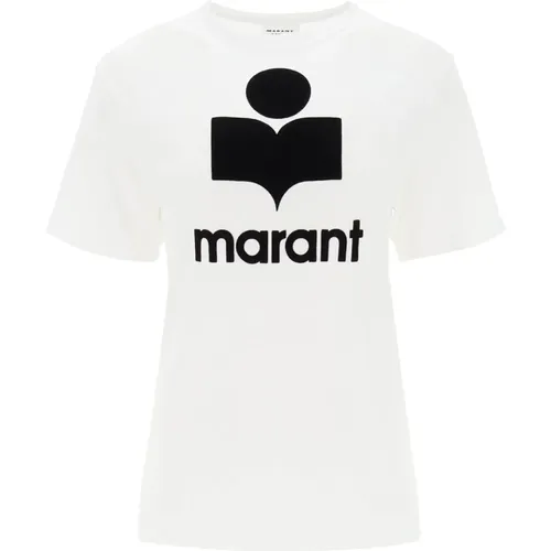 Leinen Jersey T-Shirt mit Flocked Logo , Damen, Größe: M - Isabel Marant Étoile - Modalova
