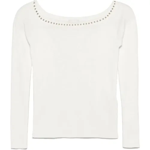 Weiße Strickpullover mit Gold Details , Damen, Größe: M - Liu Jo - Modalova