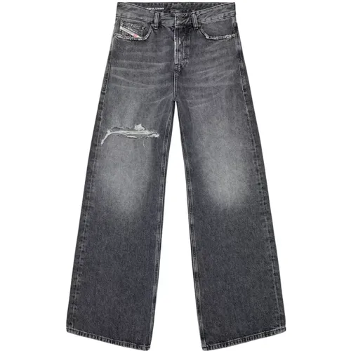 Schwarze Wide Leg Hanf Denim Jeans , Damen, Größe: W28 - Diesel - Modalova