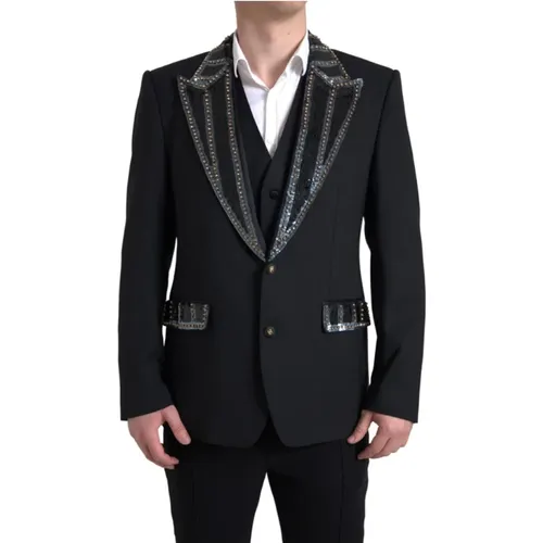 Schwarzer verzierter Woll-Zweiteiler SICILIA-Anzug - Dolce & Gabbana - Modalova
