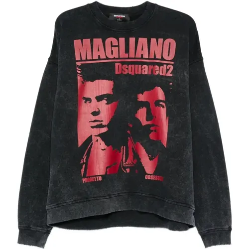 Sweatshirts, male, , Size: 2XL Graphic Print Crew Neck Sweatshirt - Dsquared2 - Modalova