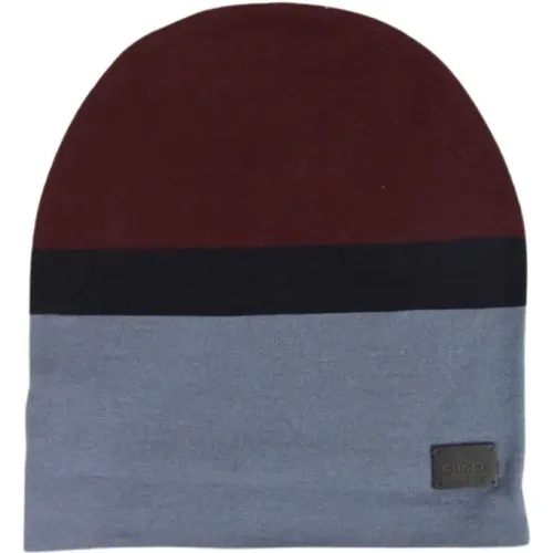 Beanies, male, , Size: ONE SIZE Unisex Burgundy Blue Wool Beanie Medium Knit Cap - Gucci - Modalova