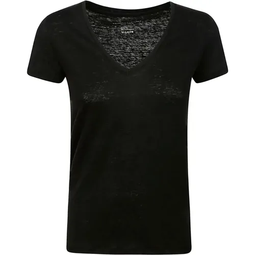 Linen V-Neck T-Shirt , female, Sizes: M - majestic filatures - Modalova