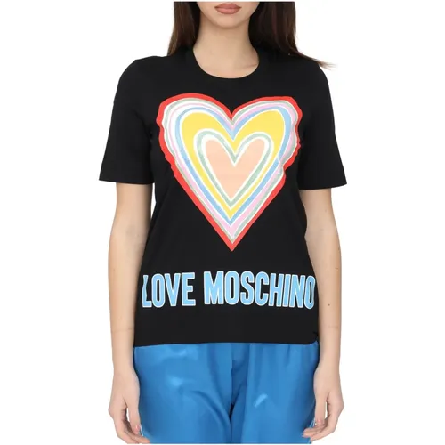 Heart Sequin Logo T-Shirt , female, Sizes: S - Love Moschino - Modalova
