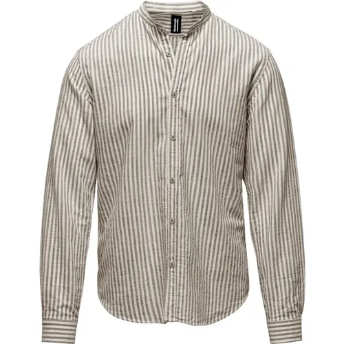 Linen/Cotton Striped Shirt with Mandarin Collar , male, Sizes: XS - BomBoogie - Modalova