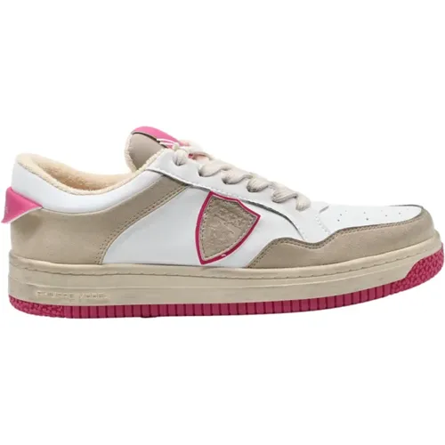 Sneakers, male, , Size: 4 US Low Top Sneakers Lyon Mixage White Pink - Philippe Model - Modalova