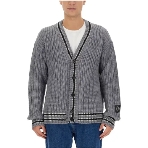 Cardigans, male, , Size: L Italian Wool Blend V-Neck Cardigan - Msgm - Modalova