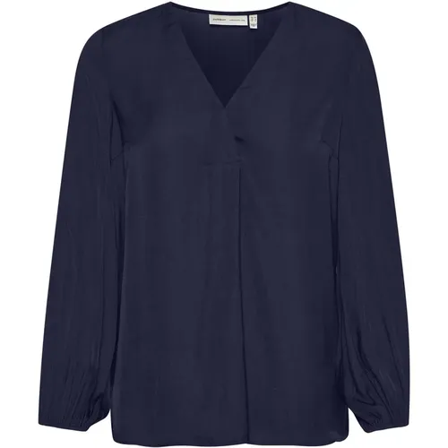 Marineblaue Bluse mit V-Ausschnitt und langen Ärmeln , Damen, Größe: 2XL - InWear - Modalova