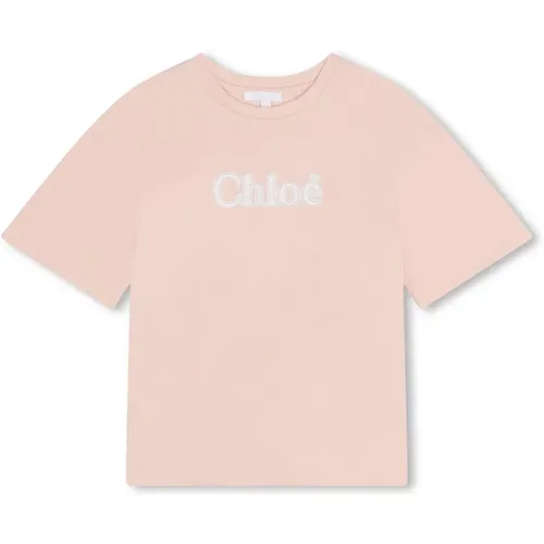 Rosa Slogan Print Baumwoll T-shirt - Chloé - Modalova