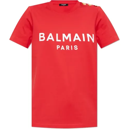 T-Shirt mit bedrucktem Logo , Damen, Größe: M - Balmain - Modalova