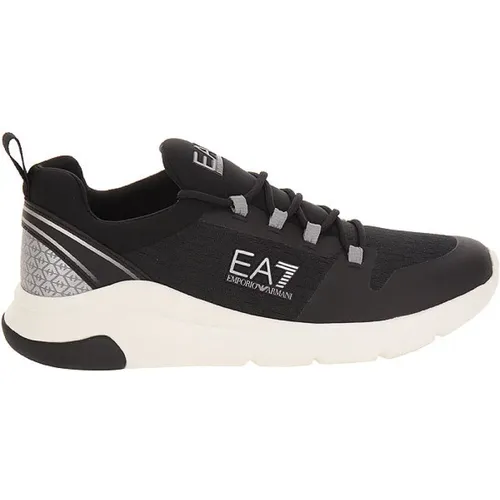 Schwarze Sneakers Runde Zehen Gummisohle , Herren, Größe: 44 2/3 EU - Emporio Armani EA7 - Modalova
