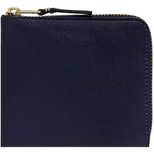 Marineblaue Lederbrieftasche mit Goldener Reißverschluss - Comme des Garçons - Modalova