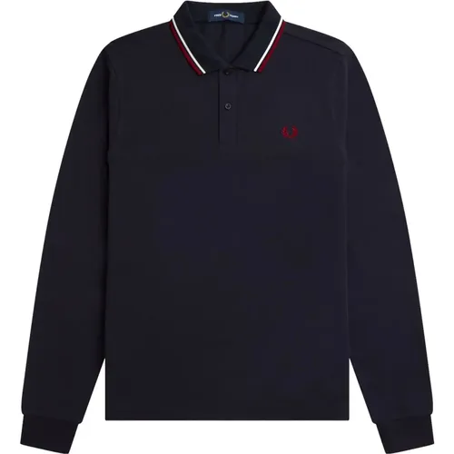 Polo Shirts, male, , Size: S Authentic Long Sleeved Twin Tipped Polo Navy - Fred Perry - Modalova