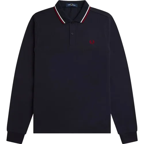 Authentisches Langarm Twin Tipped Polo Navy , Herren, Größe: S - Fred Perry - Modalova
