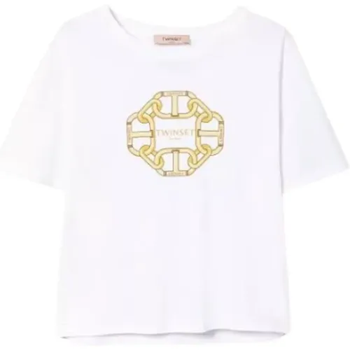 Weiße T-Shirt mit Kettenmuster , Damen, Größe: XS - Twinset - Modalova