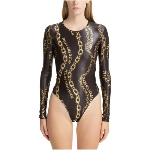 Body, female, , Size: 2XS Abstract Multicolour Logo Bodysuit - Versace Jeans Couture - Modalova