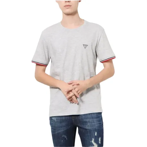 Baumwoll Regular T-Shirt - Grau , Herren, Größe: M - Guess - Modalova