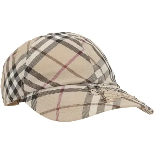 Caps, female, , Size: S Check Baseball Cap with Equestrian Patch - Burberry - Modalova