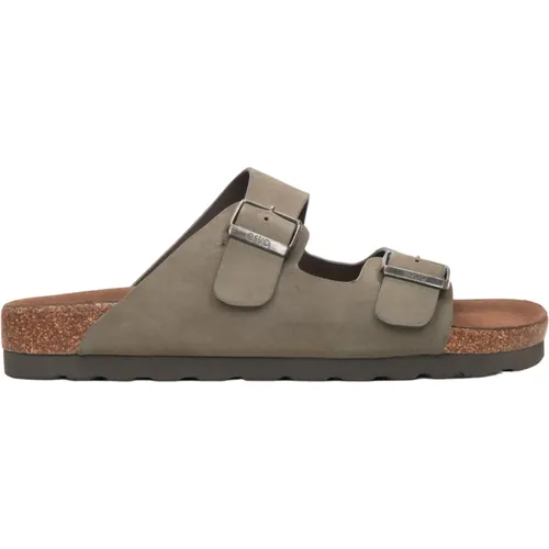 Herren Khaki Nubuk Slide Sandalen mit Dicken Riemen Er00115495 , Herren, Größe: 40 EU - Estro - Modalova