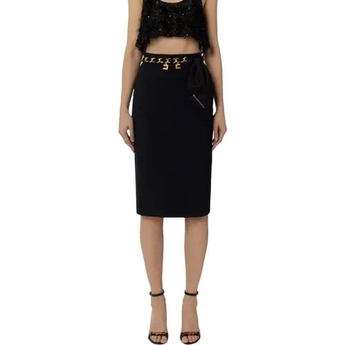 Midi Skirt with Chain Accessory , female, Sizes: L - Elisabetta Franchi - Modalova
