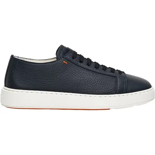Sneakers, male, , Size: 7 US Leather Sneakers with Round Toe and Rubber Sole - Santoni - Modalova