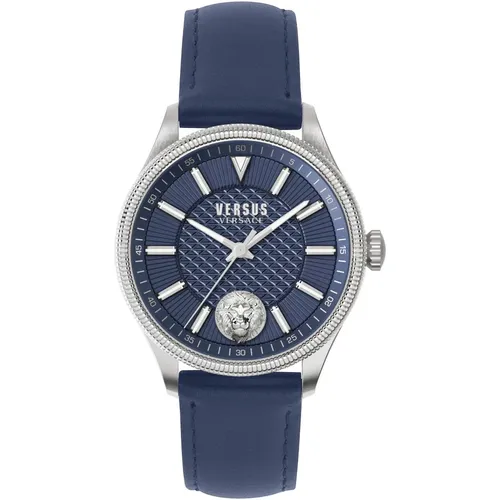 Watches, male, , Size: ONE SIZE Colonne Leather Watch Blue Dial - Versus Versace - Modalova