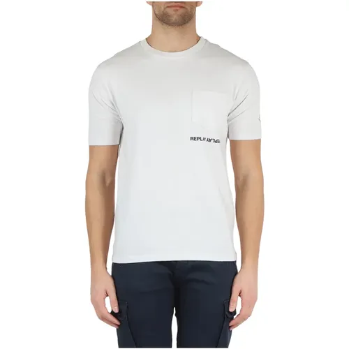 Baumwoll T-Shirt mit Fronttasche , Herren, Größe: S - Replay - Modalova