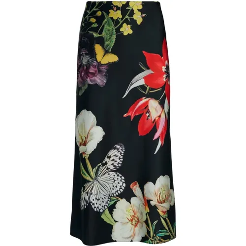 Floral Print Satin Midi Skirt , female, Sizes: 2XS - alice + olivia - Modalova