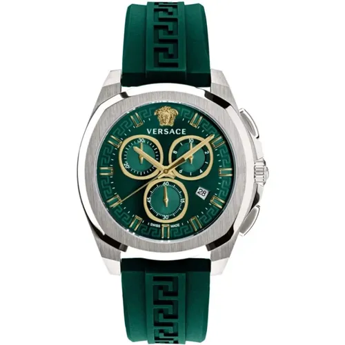 Watches, male, , Size: ONE SIZE Chrono Geo Chronograph Watch Green Gold - Versace - Modalova