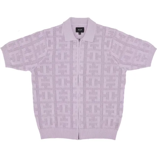 Monogram Jacquard Zip Sweater Lavender - HUF - Modalova