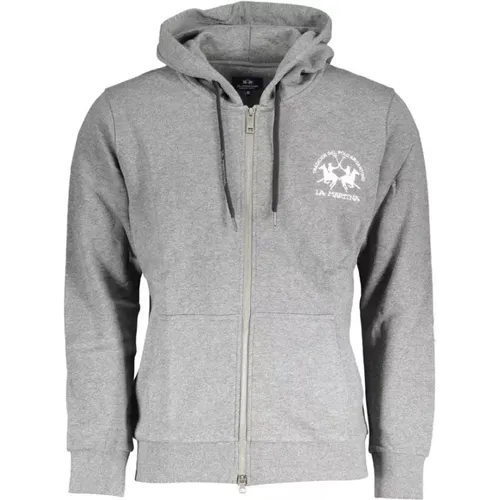 Zip-throughs, male, , Size: XL Elegant Grey Hooded Sweatshirt with Embroidery - LA MARTINA - Modalova