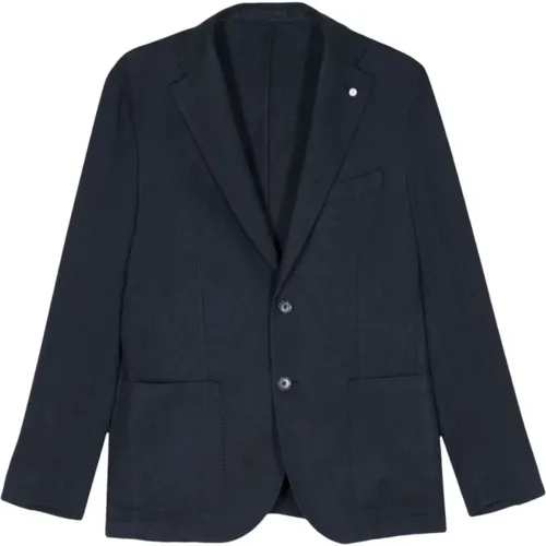 Blazers, male, , Size: 3XL Navy Herringbone Jacket - Luigi Bianchi Mantova - Modalova