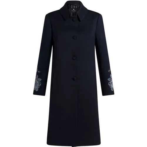 Single-Breasted Coats, female, , Size: S Wool Blend Floral Embroidered Coat - ETRO - Modalova