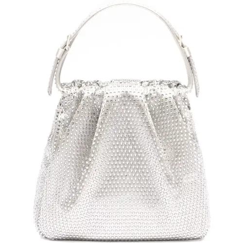 Handbags, female, , Size: ONE SIZE Silver Tote Bag with VIT Style - Amina Muaddi - Modalova