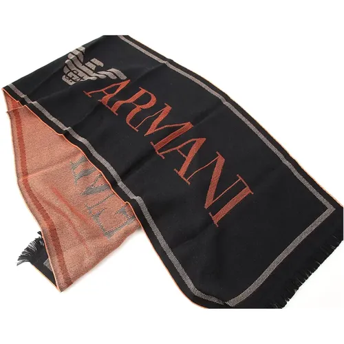 Winter Scarves, male, , Size: ONE SIZE Wool Blend Scarf with Orange Logo - Emporio Armani - Modalova