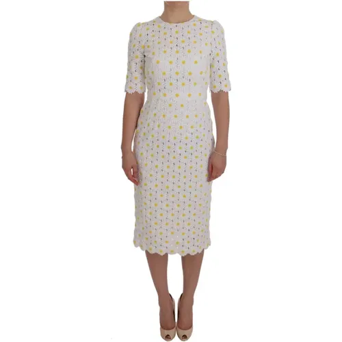 Weiße Sonnenblumen Sheath Kleid - Dolce & Gabbana - Modalova