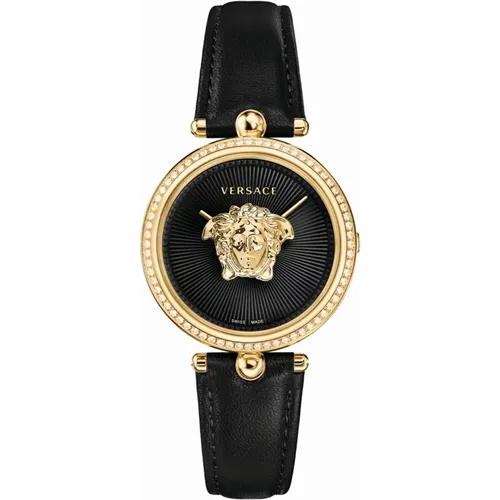 Palazzo Empire Schwarz Leder Gold Diamanten Uhr - Versace - Modalova