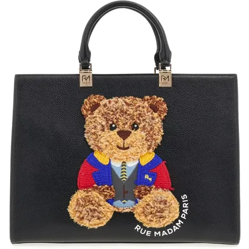 Tote Bags, female, , Size: ONE SIZE Eco Leather Tote Bag with Iconic Bear - Rue Madam - Modalova