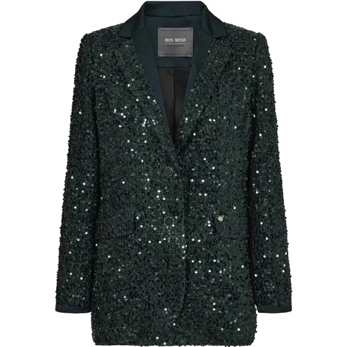 Blazers, female, , Size: M Sequin Blazer Dark Pine Elegant Style - MOS MOSH - Modalova