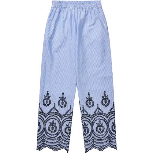 Embroidered Indigo Loose Fit Trousers , female, Sizes: 2XS - Munthe - Modalova