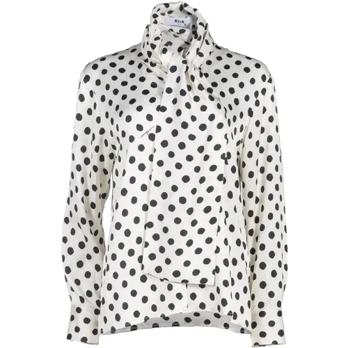 Satinbluse mit Polka Dot Schalkragen , Damen, Größe: M - MSGM - Modalova