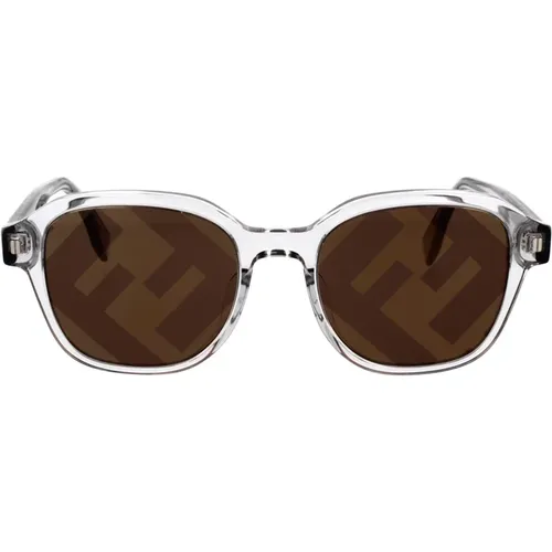 Square Glamour Sunglasses with Transparent Frame and Gold Mirrored Lenses , unisex, Sizes: 52 MM - Fendi - Modalova