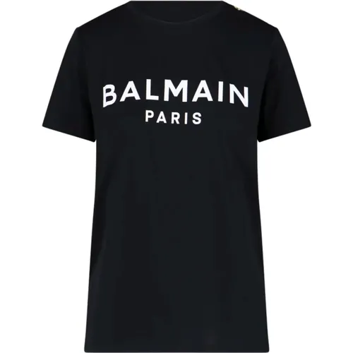 Schwarzes T-Shirt aus Bio-Baumwolle mit Logo - Balmain - Modalova