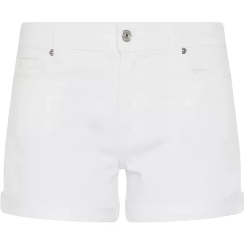 Weiße Mid-Rise Denim Shorts , Damen, Größe: W25 - 7 For All Mankind - Modalova