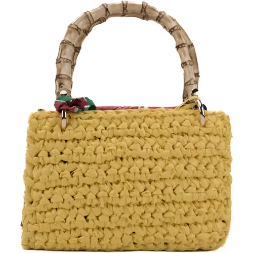 Rafia Crochet Shopper Bag with Bamboo Handles , female, Sizes: ONE SIZE - Chica London - Modalova