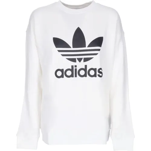 Weißer Crewneck Sweatshirt mit Trefoil Logo , Damen, Größe: L - Adidas - Modalova