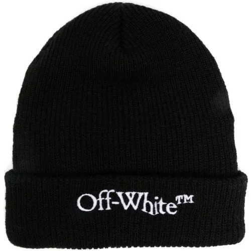 Beanies, male, , Size: ONE SIZE Knit Logo Embroidered Hat - Off White - Modalova