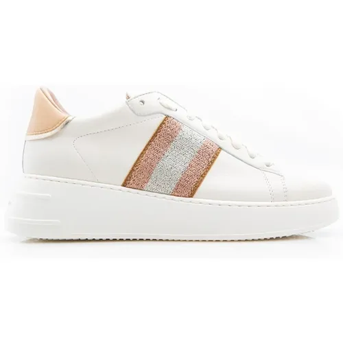 Glitter Detail Off White Leder Sneaker , Damen, Größe: 37 EU - Stokton - Modalova