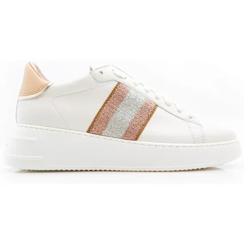 Glitter Detail Off White Leder Sneaker , Damen, Größe: 41 EU - Stokton - Modalova