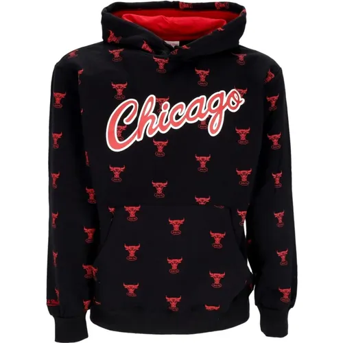 Hoodies, male, , Size: L Chicago Bulls AOP Fleece Hoodie - Mitchell & Ness - Modalova